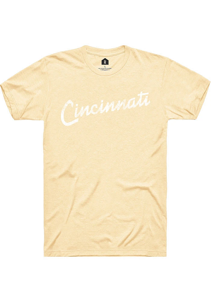 Rally Cincinnati Yellow RH Script Short Sleeve T Shirt