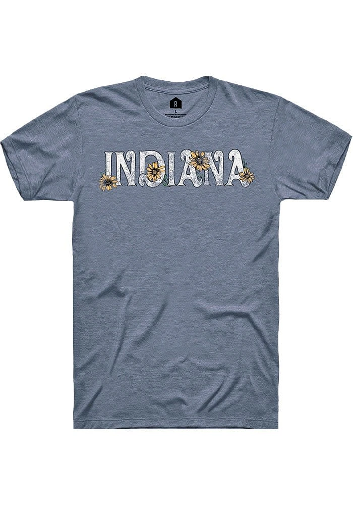 Rally Indiana Womens Light Blue Floral Short Sleeve T-Shirt