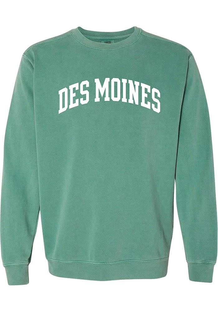 Rally Des Moines Womens Green Arch Wordmark Crew Sweatshirt
