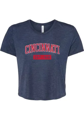 Rally Cincinnati Womens Navy Blue EST Arch Wordmark Short Sleeve T-Shirt