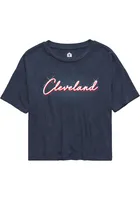 Rally Cleveland Womens Navy Blue Bayshore Wordmark Short Sleeve T-Shirt