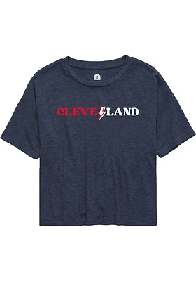 Rally Cleveland Womens Navy Blue Lightening Bolt Short Sleeve T-Shirt