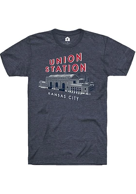 Rally Kansas City Navy Blue Union Station Building Short Sleeve Fashion T Shirt