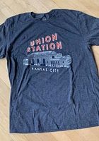 Rally Kansas City Navy Blue Union Station Building Short Sleeve Fashion T Shirt