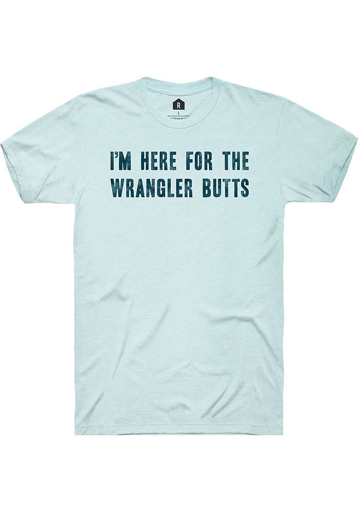 Rally Oklahoma Womens Light Blue Wrangler Butts Short Sleeve T-Shirt