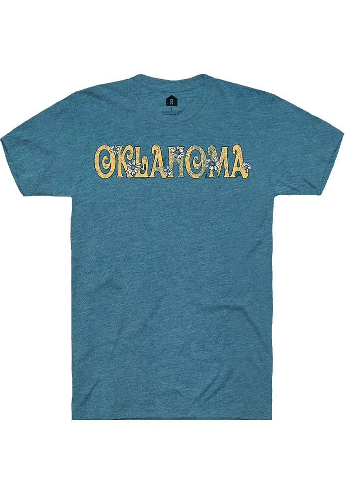 Rally Oklahoma Womens Teal Floral Short Sleeve T-Shirt