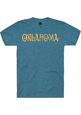 Rally Oklahoma Womens Teal Floral Short Sleeve T-Shirt