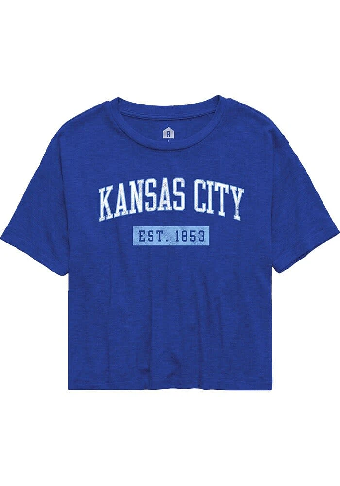 Rally Kansas City Womens Blue EST Arch Wordmark Short Sleeve T-Shirt