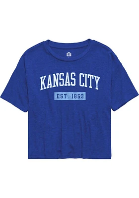Rally Kansas City Womens Blue EST Arch Wordmark Short Sleeve T-Shirt