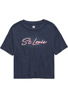Rally St Louis Womens Navy Blue Bayshore Wordmark Short Sleeve T-Shirt