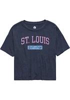 Rally St Louis Womens Navy Blue EST Arch Wordmark Short Sleeve T-Shirt