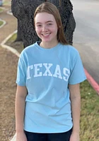 Rally Texas Light Blue Arch Wordmark Short Sleeve T Shirt