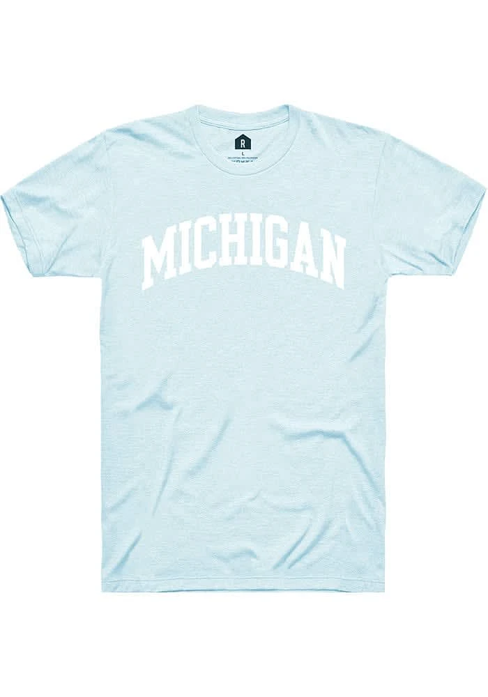 Rally Michigan Light Blue Arch Wordmark Short Sleeve T Shirt