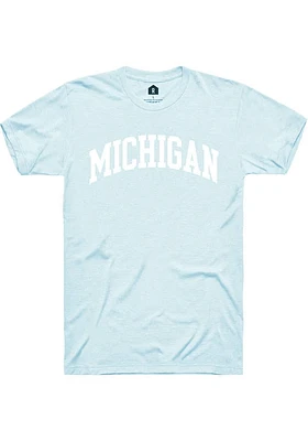 Rally Michigan Light Blue Arch Wordmark Short Sleeve T Shirt