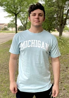 Rally Michigan Light Blue Arch Wordmark Short Sleeve T Shirt