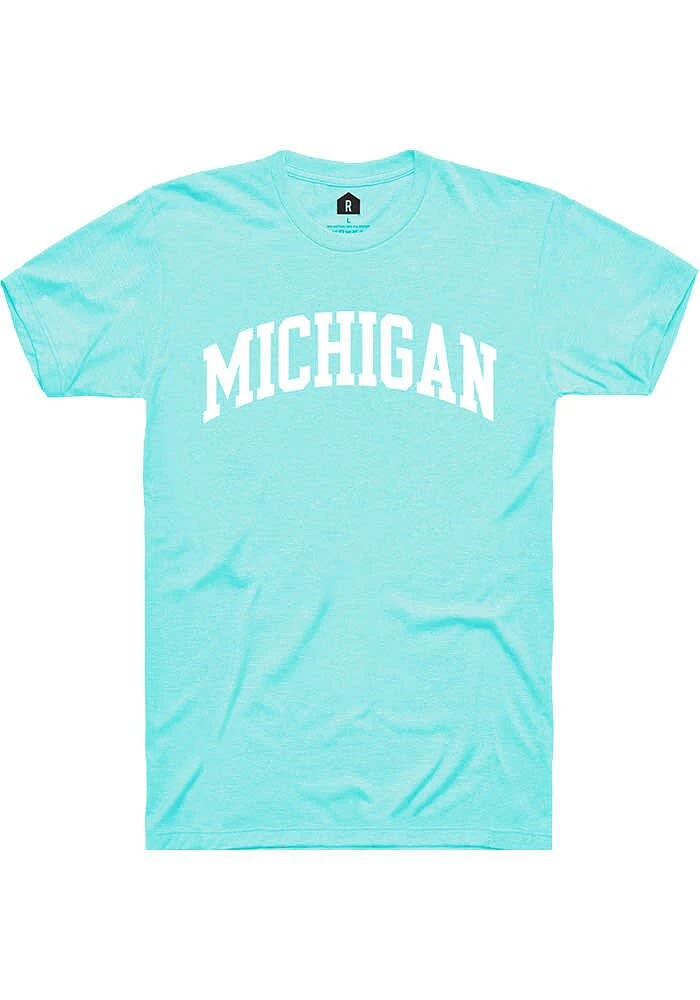 Rally Michigan Teal Arch Wordmark Short Sleeve T Shirt