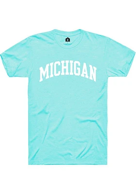 Rally Michigan Teal Arch Wordmark Short Sleeve T Shirt