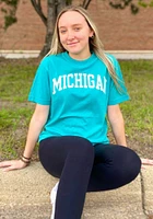 Rally Michigan Teal Arch Wordmark Short Sleeve T Shirt