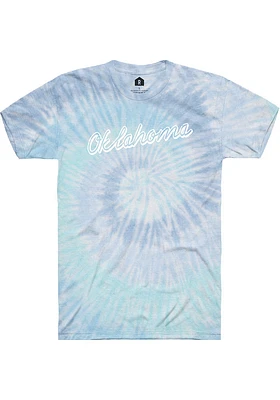 Rally Oklahoma Womens Light Blue Retro Script Short Sleeve T-Shirt