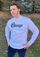 Rally Chicago Mens White Medieval Wordmark Long Sleeve Crew Sweatshirt