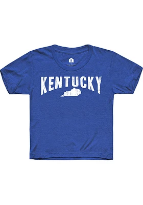 Rally Kentucky Youth Blue Wordmark State Shape Short Sleeve T-Shirt