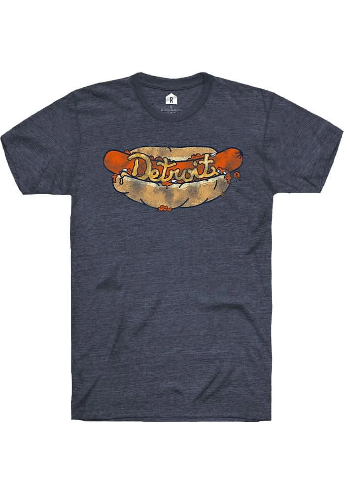 Rally Detroit Navy Blue Hot Dog Short Sleeve Fashion T Shirt