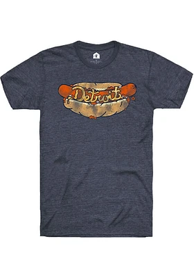 Rally Detroit Navy Blue Hot Dog Short Sleeve Fashion T Shirt