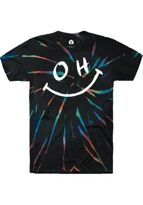 Rally Ohio Black Tie Dye OH Smiley Face Short Sleeve T Shirt