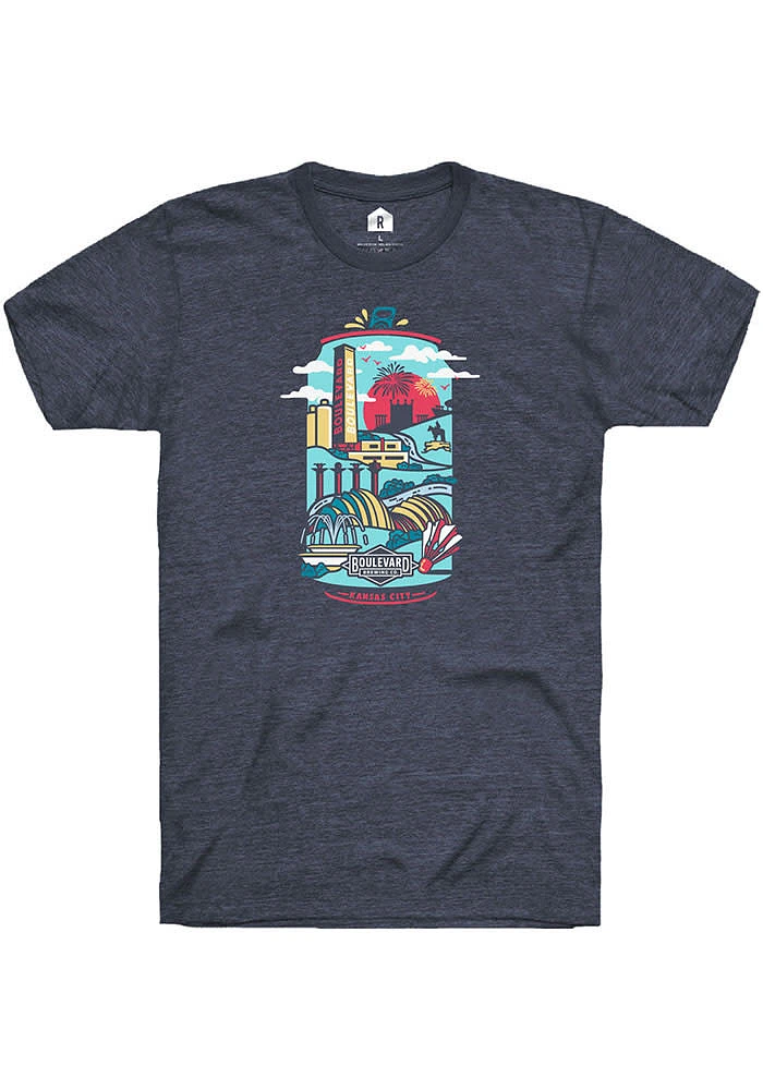 Rally Kansas City Navy Blue Cityscape Can Short Sleeve Fashion T Shirt