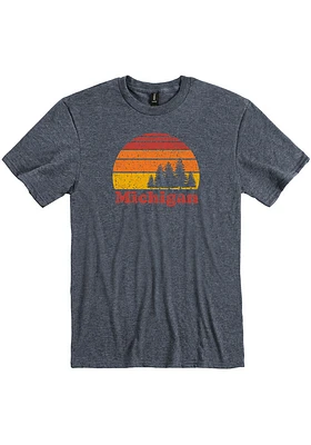Michigan Navy Blue Ombre Tree Sunset Short Sleeve Fashion T Shirt