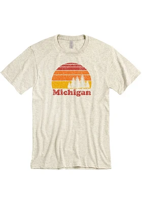 Michigan Oatmeal Ombre Tree Sunset Short Sleeve Fashion T Shirt