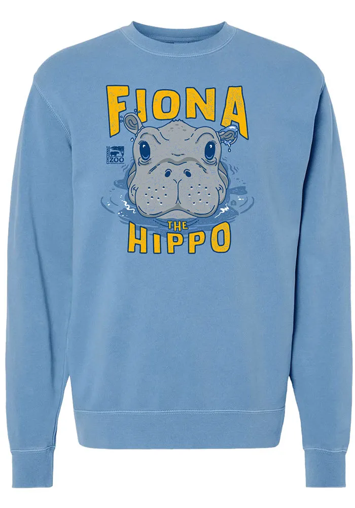 Fiona the Hippo Misty Blue Peaking Out of Water Long Sleeve Crew Sweatshirt