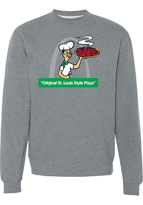 Rally St Louis Mens Grey Pizza Guy Long Sleeve Crew Sweatshirt