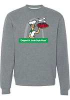 Rally St Louis Mens Grey Pizza Guy Long Sleeve Crew Sweatshirt