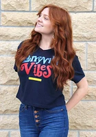 Rally Lawrence Womens Navy Blue Larryville Vibes Short Sleeve T-Shirt