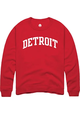 Rally Detroit Mens Red Arch Wordmark Long Sleeve Crew Sweatshirt