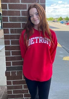 Rally Detroit Mens Red Arch Wordmark Long Sleeve Crew Sweatshirt