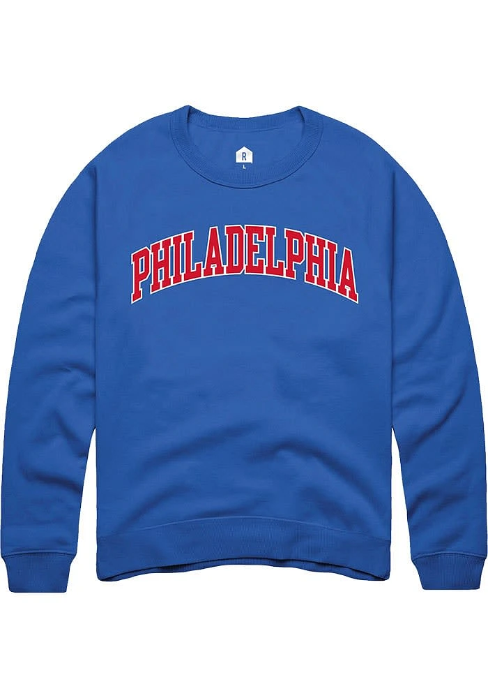 Rally Philadelphia Mens Blue Arch Wordmark Long Sleeve Crew Sweatshirt