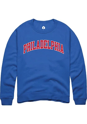 Rally Philadelphia Mens Blue Arch Wordmark Long Sleeve Crew Sweatshirt