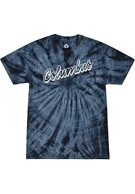 Rally Columbus Navy Blue Tie Dye Script Wordmark Short Sleeve T Shirt