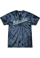 Rally Columbus Navy Blue Tie Dye Script Wordmark Short Sleeve T Shirt