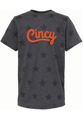 Rally Cincinnati Girls Charcoal Flowy Wordmark Short Sleeve Tee