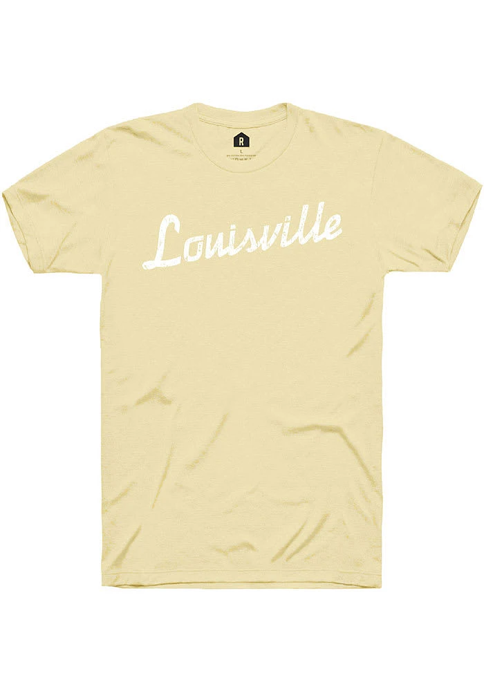 Rally Louisville Yellow RH Script Short Sleeve T Shirt
