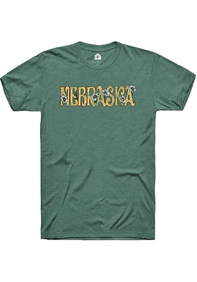 Rally Nebraska Womens Green Floral Wordmark Short Sleeve T-Shirt