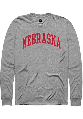 Rally Nebraska Mens Grey Arch Wordmark Long Sleeve Crew Sweatshirt