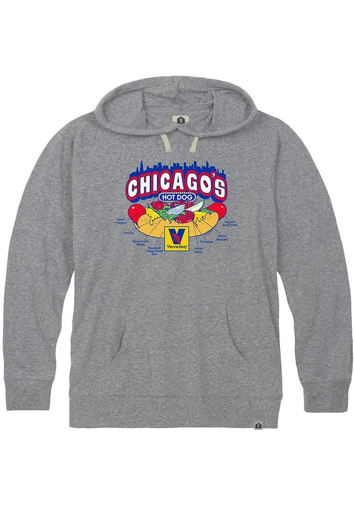 Rally Chicago Mens Grey Vienna Beef Hot Dog Long Sleeve Hoodie