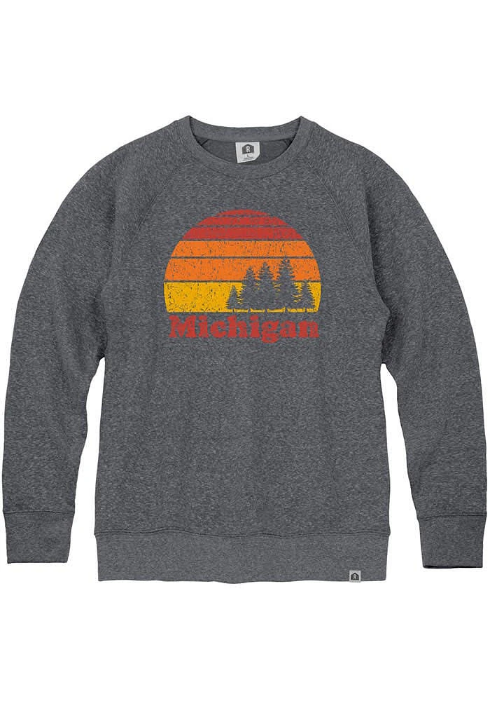 Rally Michigan Mens Navy Blue Sunset Long Sleeve Crew Sweatshirt