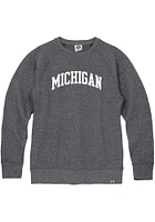 Rally Michigan Mens Navy Blue Collegiate Arch Wordmark Long Sleeve Crew Sweatshirt