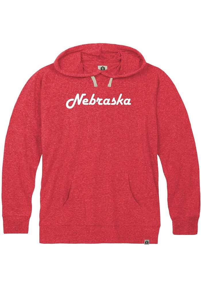 Rally Nebraska Mens Red Harlow Script Long Sleeve Hoodie