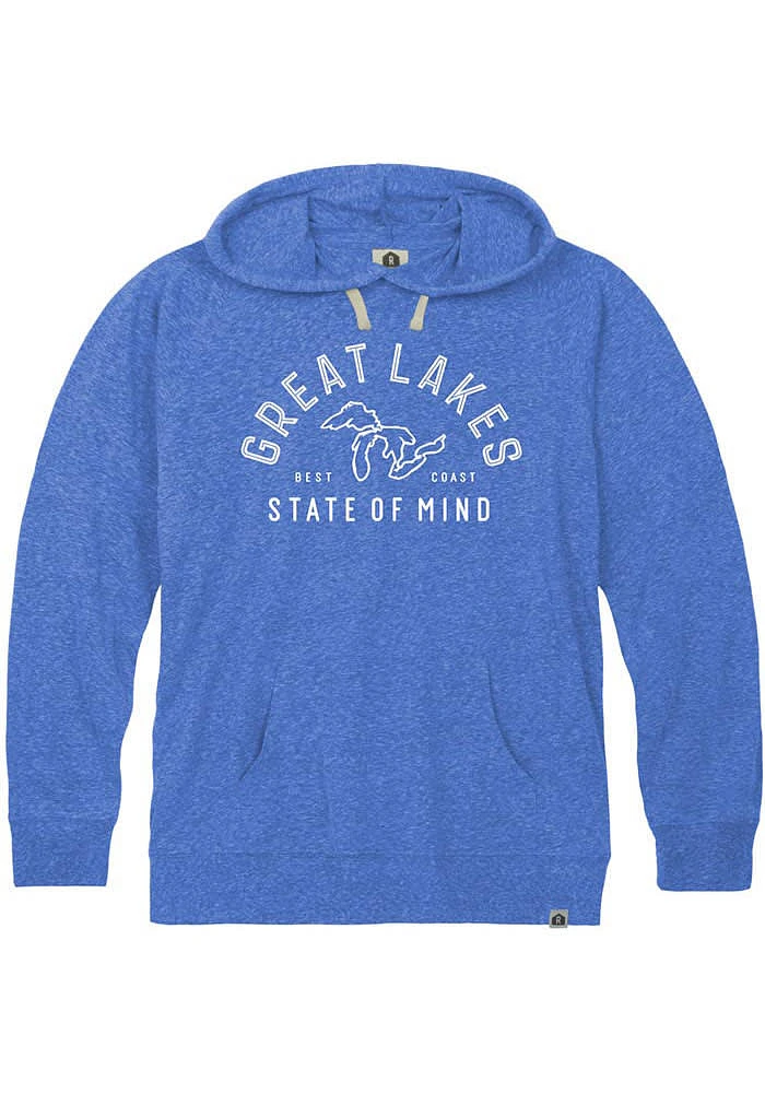Rally Michigan Mens Blue Great Lakes Long Sleeve Hoodie